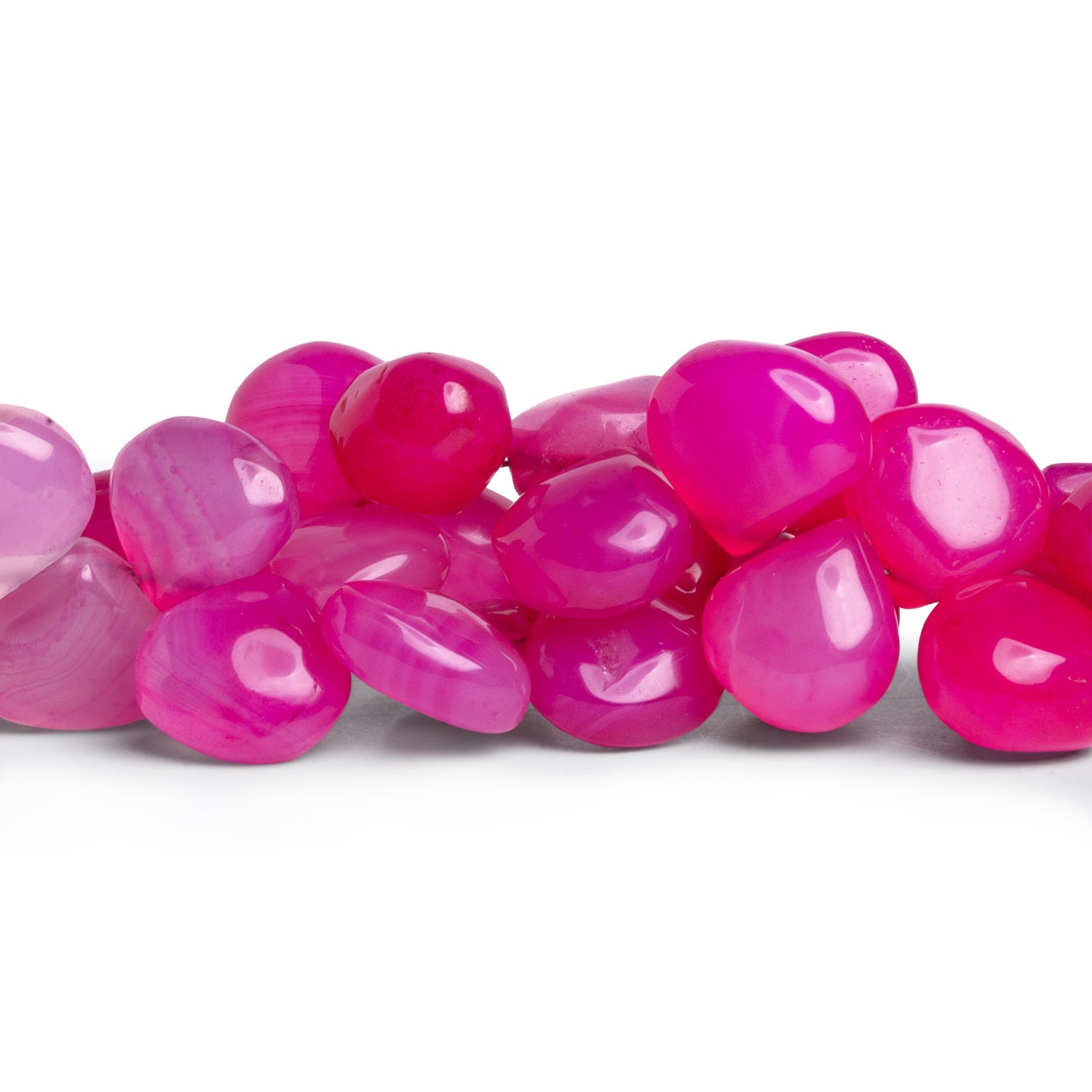 10 - 11mm Hot Pink Chalcedony Plain Hearts 8 inch 45 beads - The Bead Traders