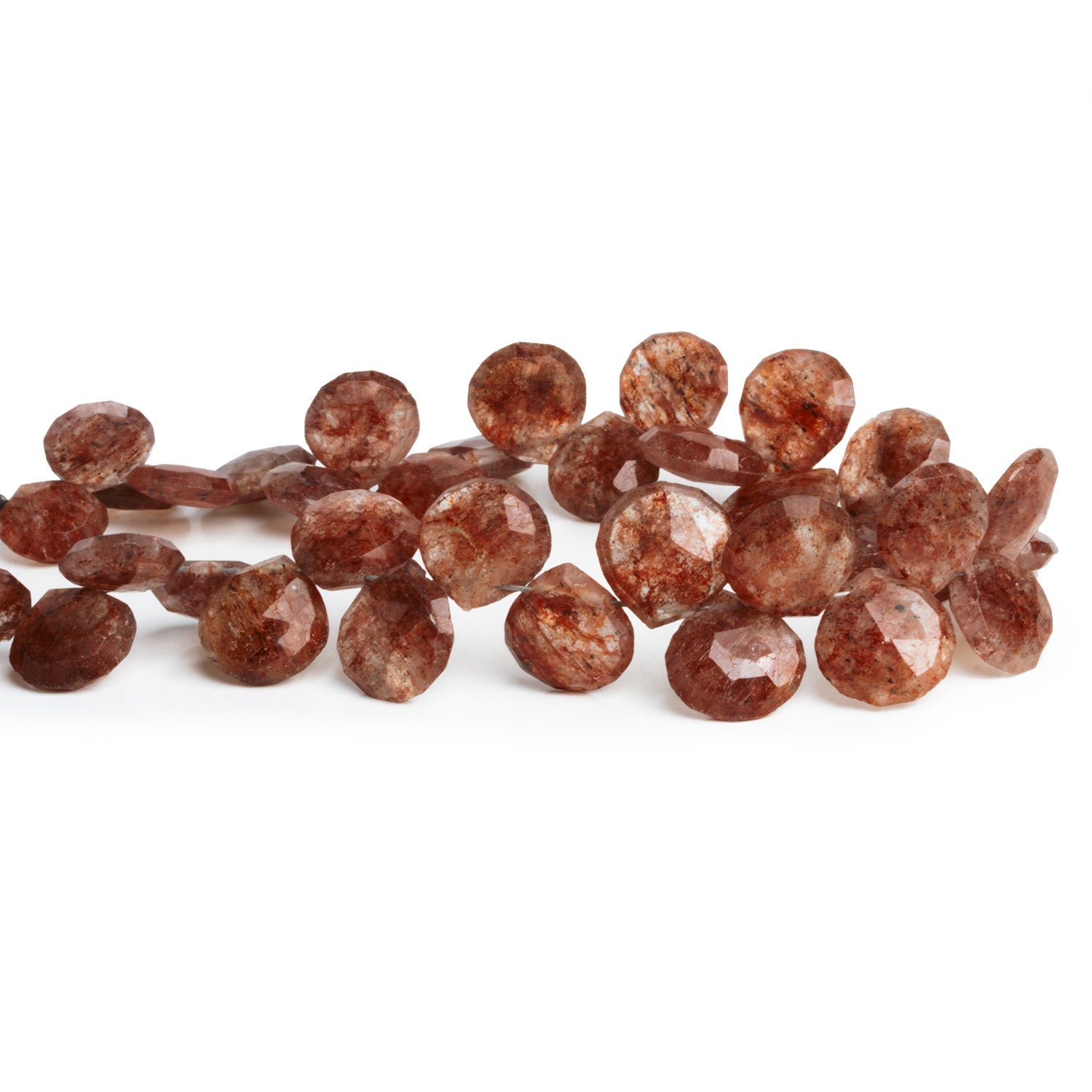 10 - 13mm Ferrous Quartz Faceted Hearts 8 inch 35 beads - The Bead Traders