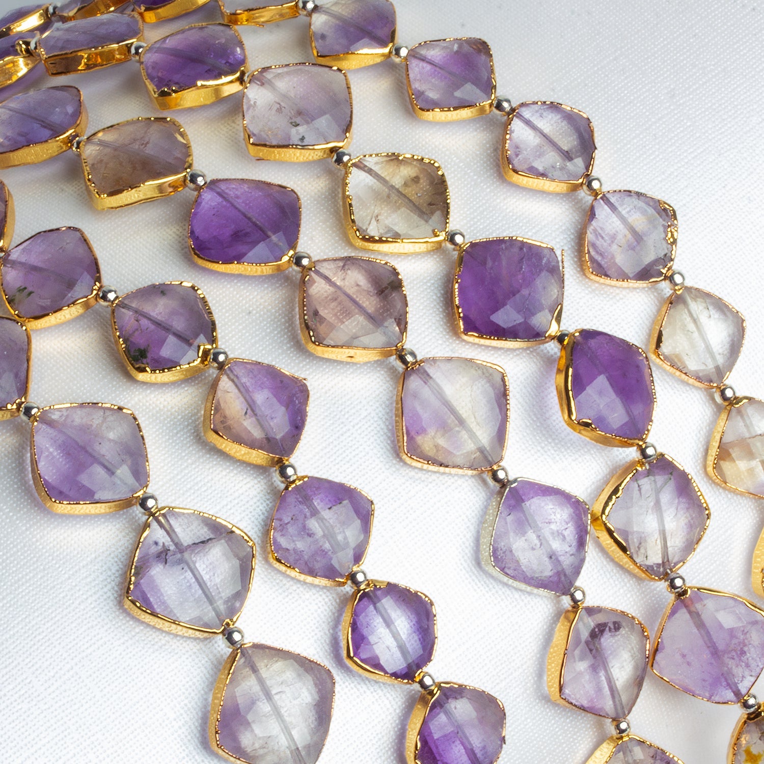 10-13mm Gold Leafed Ametrine Kites 8 inch 13 beads - The Bead Traders