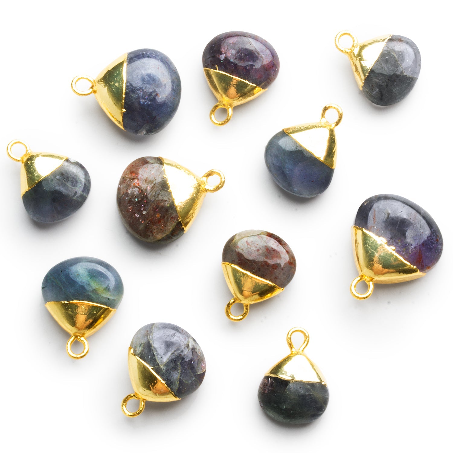 10 - 13mm Gold Leafed Bloodshot Iolite Plain Heart Pendant 1 Bead - The Bead Traders