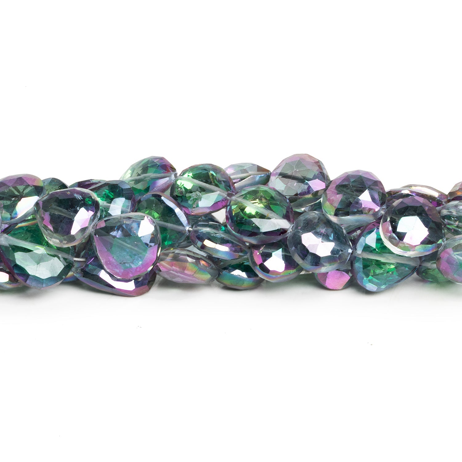10 - 13mm Mystic White Topaz Faceted Hearts 9 inch 20 beads - The Bead Traders