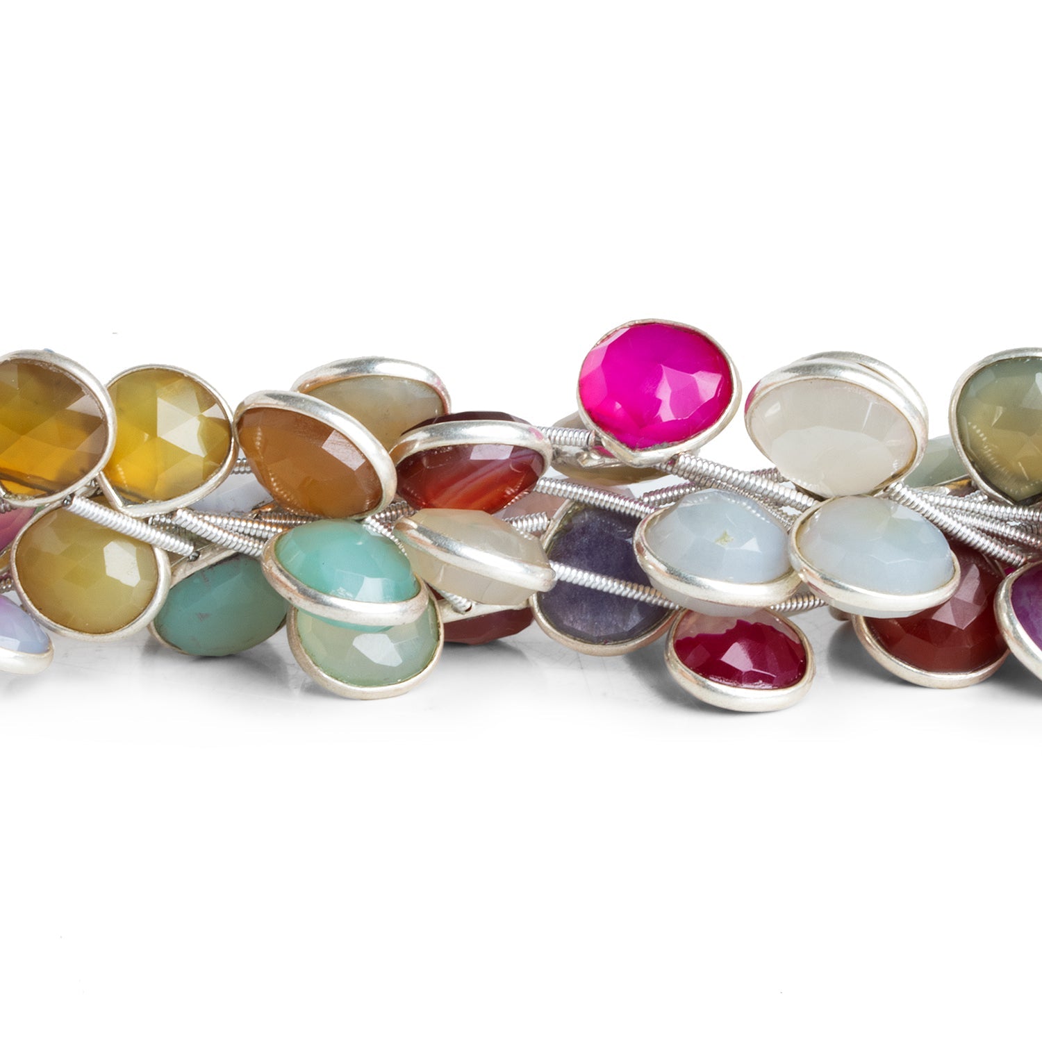 10 - 13mm Silver Bezeled Multicolor Chalcedony Hearts 7 inch 11 beads - The Bead Traders
