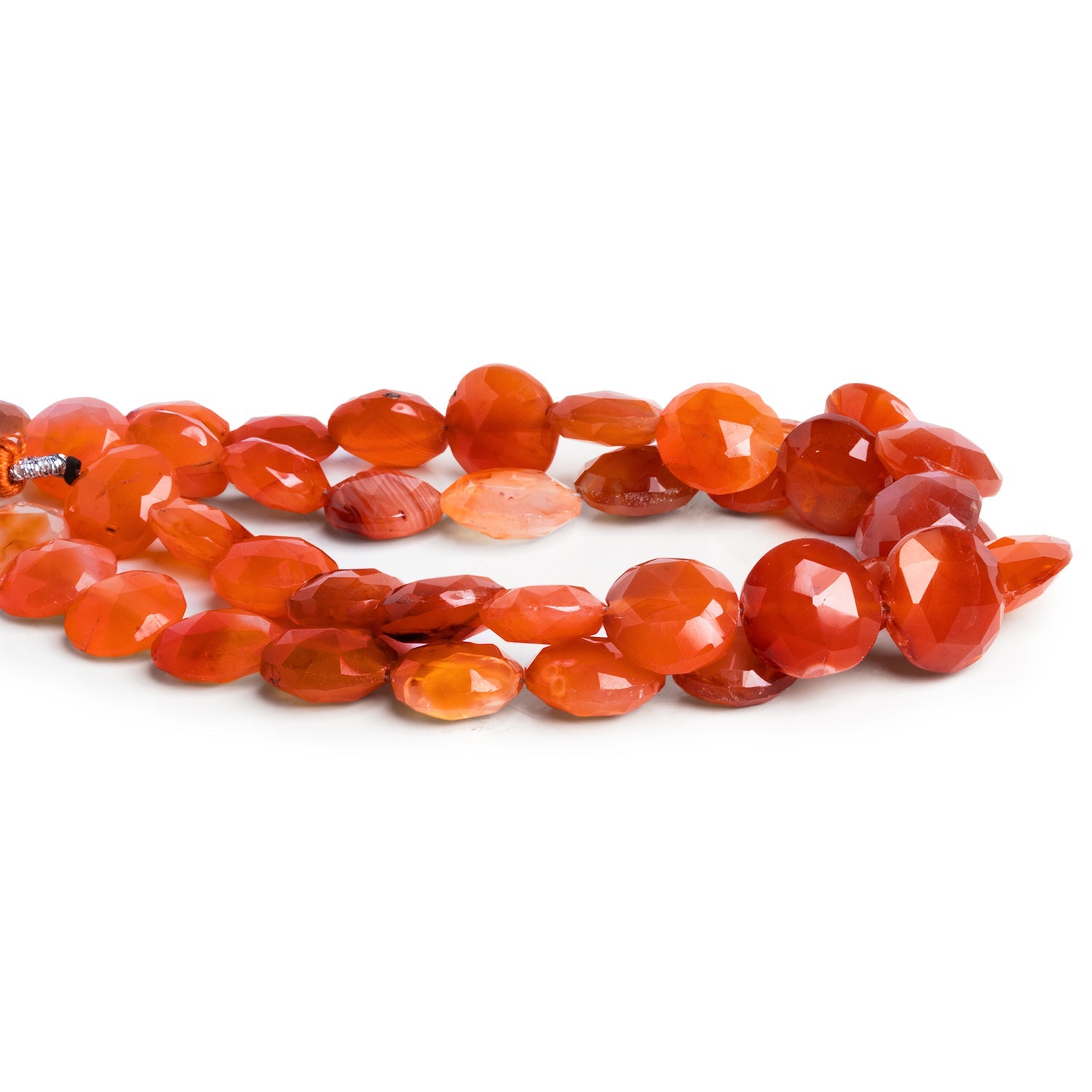 10 - 14mm Carnelian Faceted Coins 8 inch 19 beads - The Bead Traders