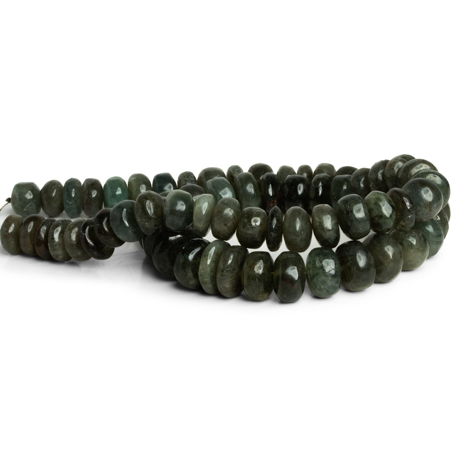 10 - 14mm Moss Aquamarine Plain Rondelles 16 inch 65 beads - The Bead Traders