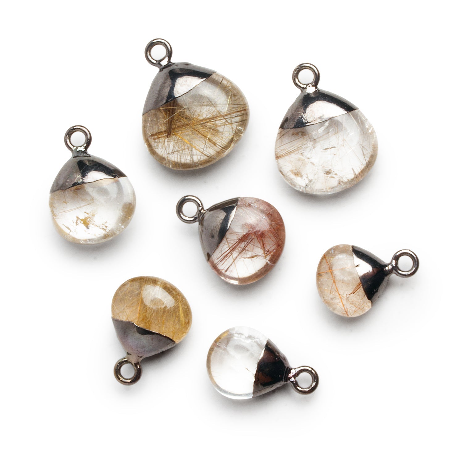 10 - 15mm Black Gold Leafed Rutilated Quartz Heart Pendant 1 Bead - The Bead Traders