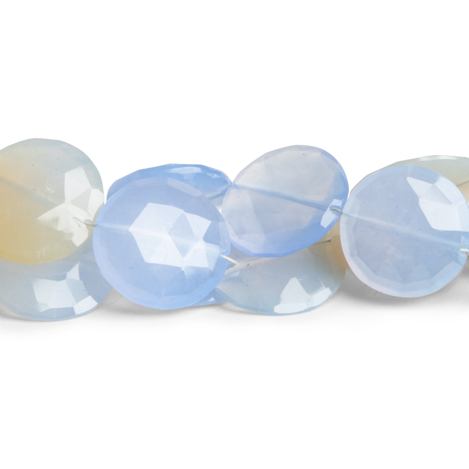 10 - 16mm Blue Turkish Chalcedony Faceted Coins 8 inch 14 beads - The Bead Traders