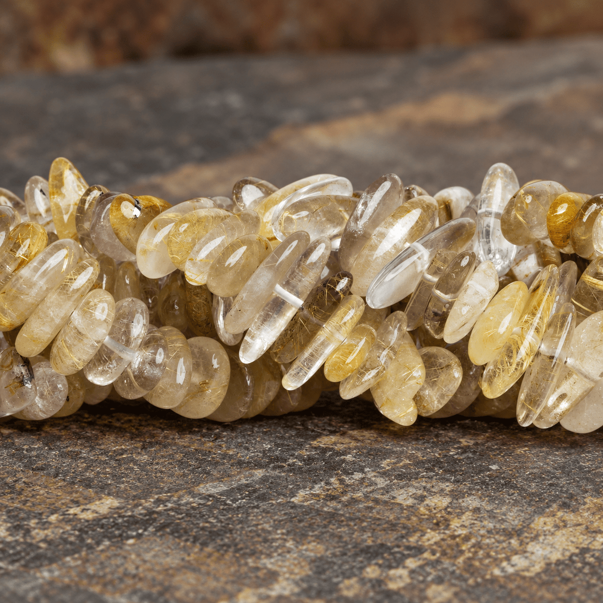 10-19mm Rutilated Quartz Long Chips 7.5 inch 55 beads - The Bead Traders