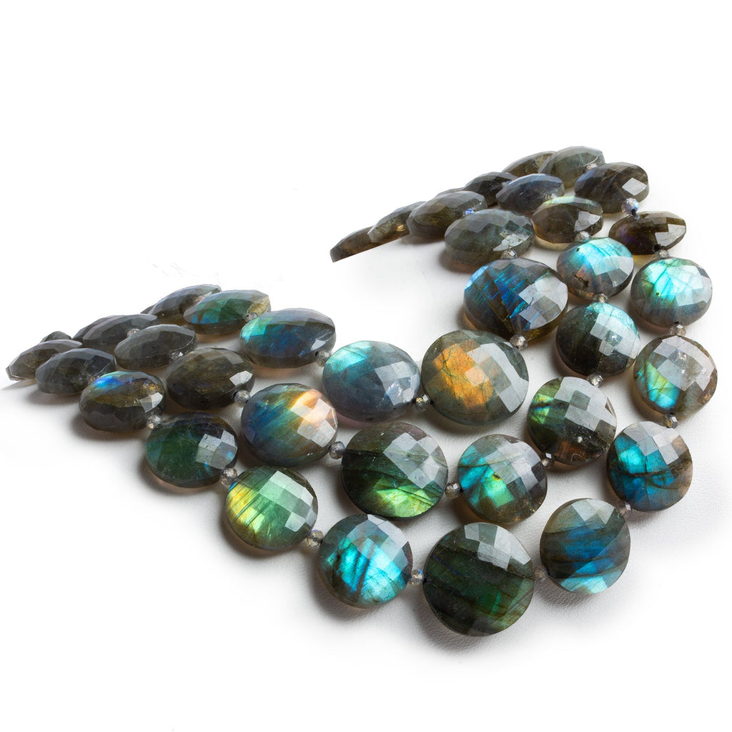 10 - 20mm Labradorite Faceted Coins 16 inch 25 beads - The Bead Traders