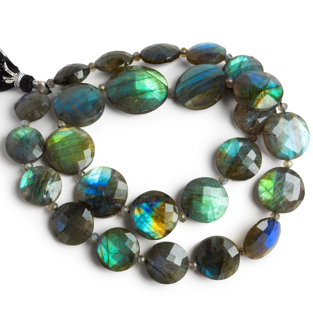 10 - 20mm Labradorite Faceted Coins 16 inch 25 beads - The Bead Traders