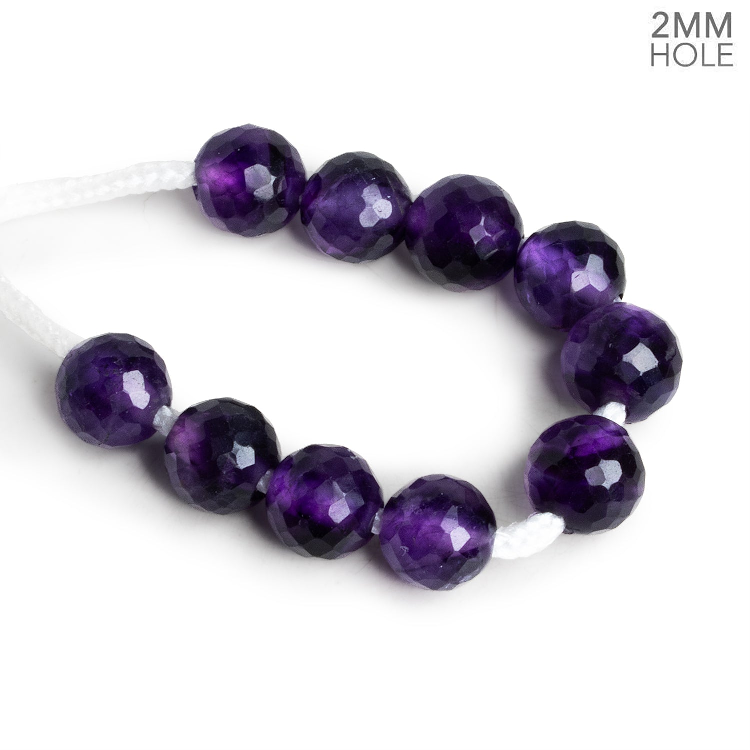 10mm Amethyst Faceted Round 2mm Large Hole 10 Beads - The Bead Traders