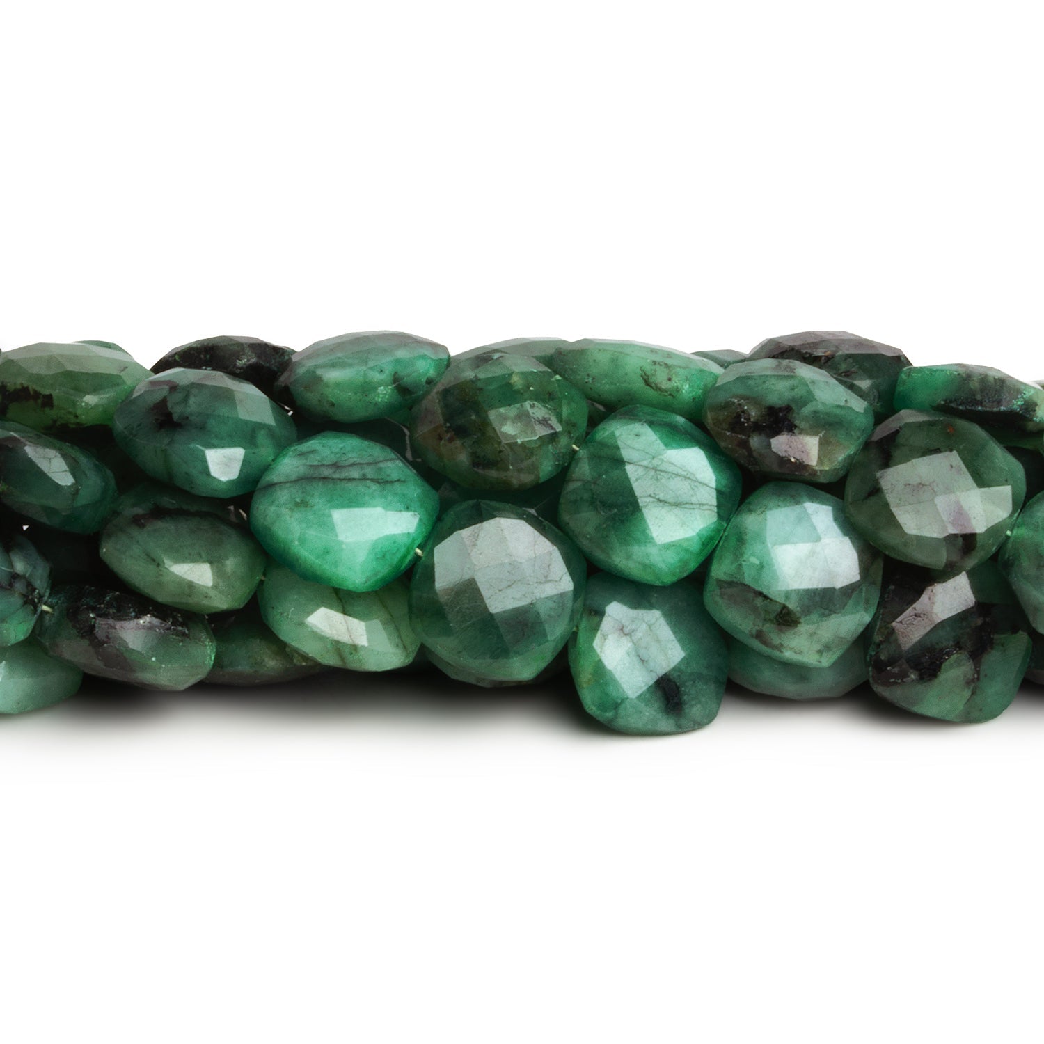 10mm Brazilian Emerald Faceted Cushions 8 inch 20 beads - The Bead Traders