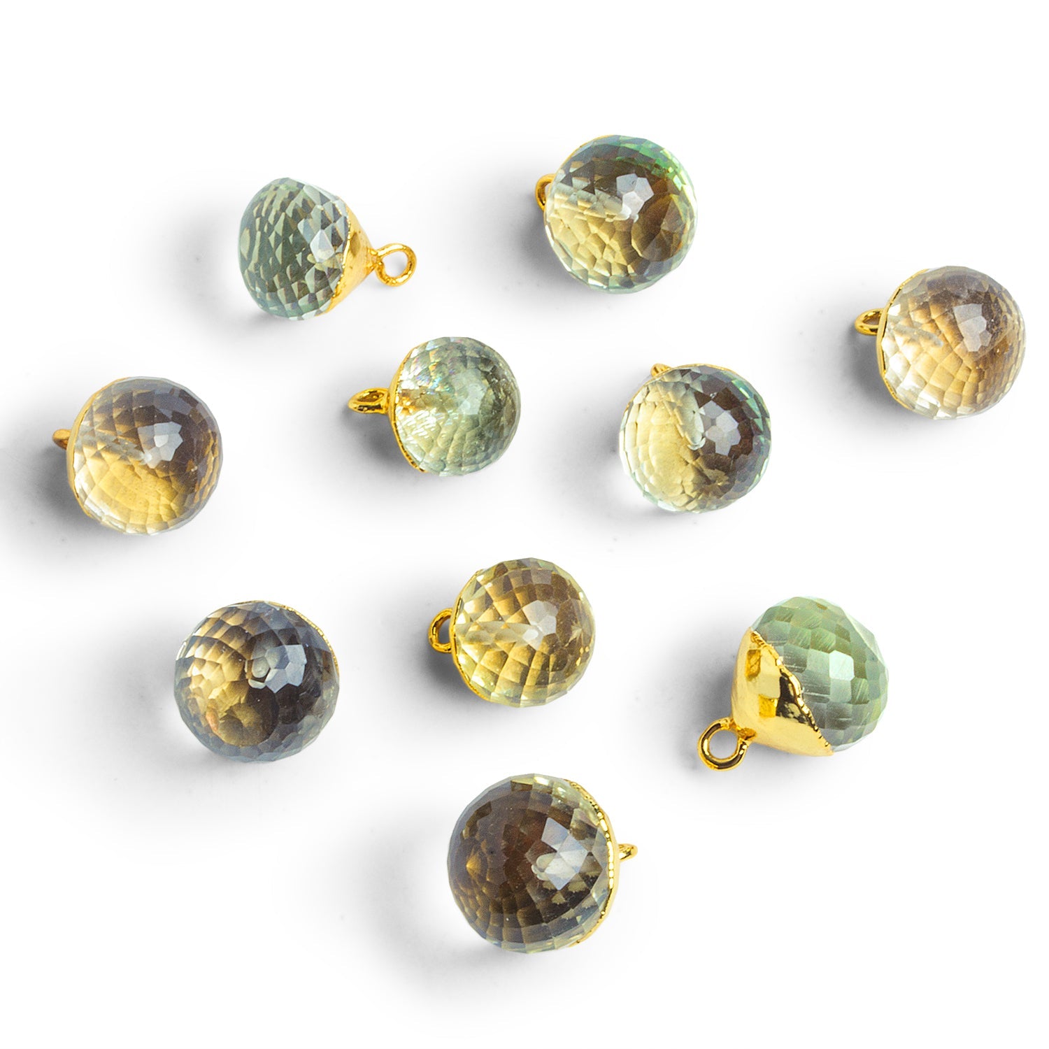 10mm Gold Leafed Prasiolite Faceted Candy Kiss Pendant 1 Bead - The Bead Traders