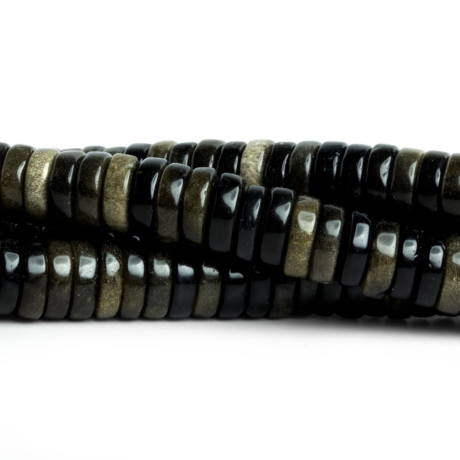 10mm Golden Sheen Obsidian Heishis 16 inch 123 beads - The Bead Traders