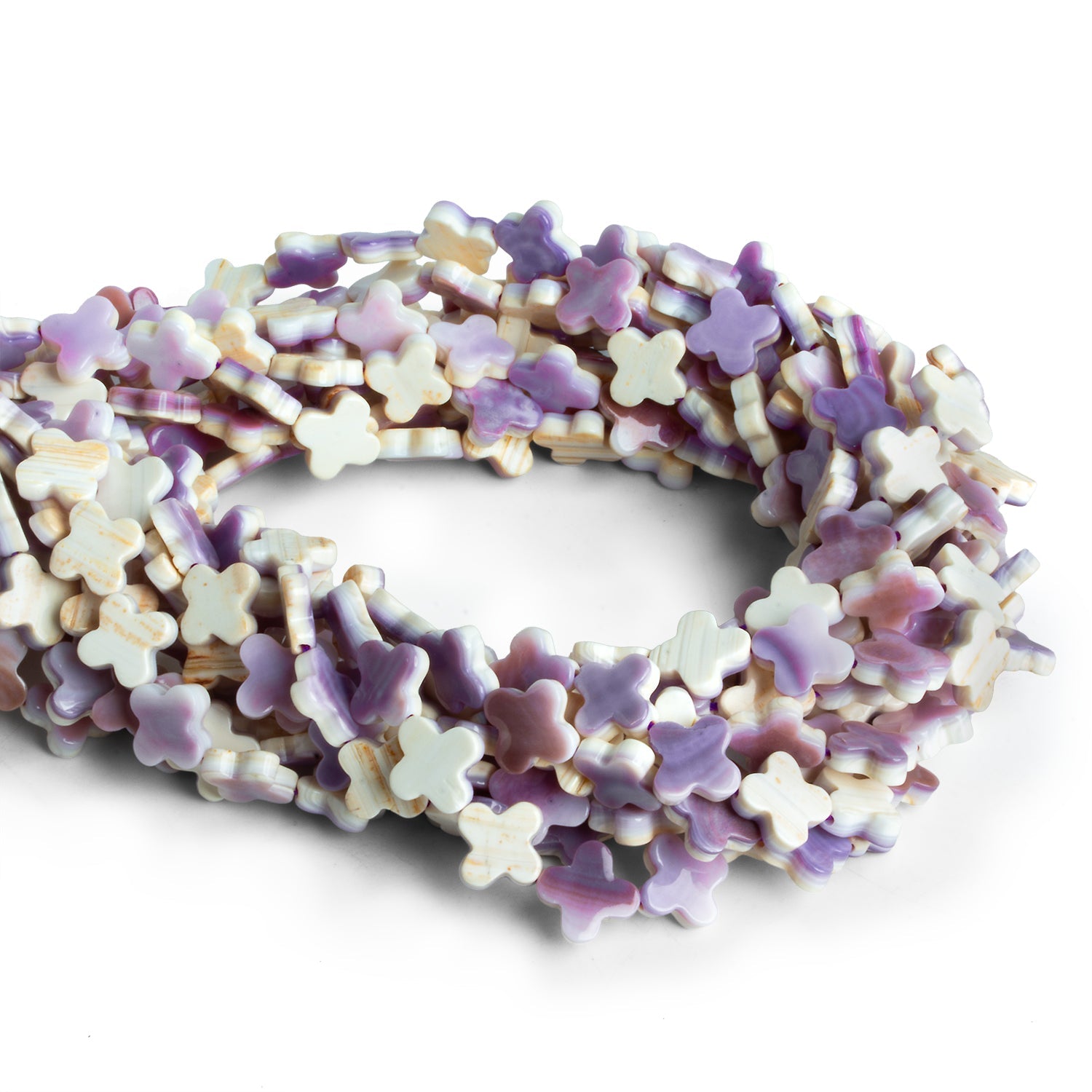 10mm Light Wampum Shell Quatrefoils 15 inch 40 beads - The Bead Traders