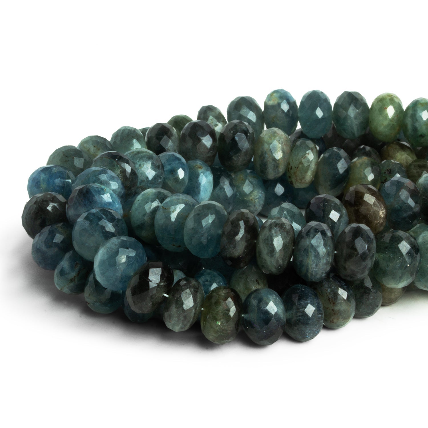 10mm Moss Aquamarine Faceted Rondelles 8 inch 30 beads - The Bead Traders