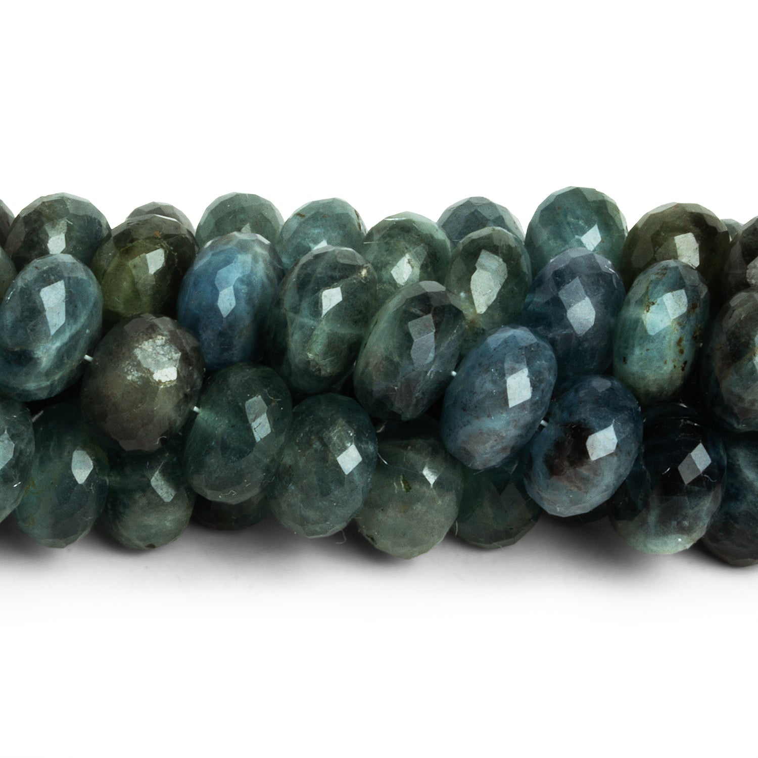 10mm Moss Aquamarine Faceted Rondelles 8 inch 30 beads - The Bead Traders