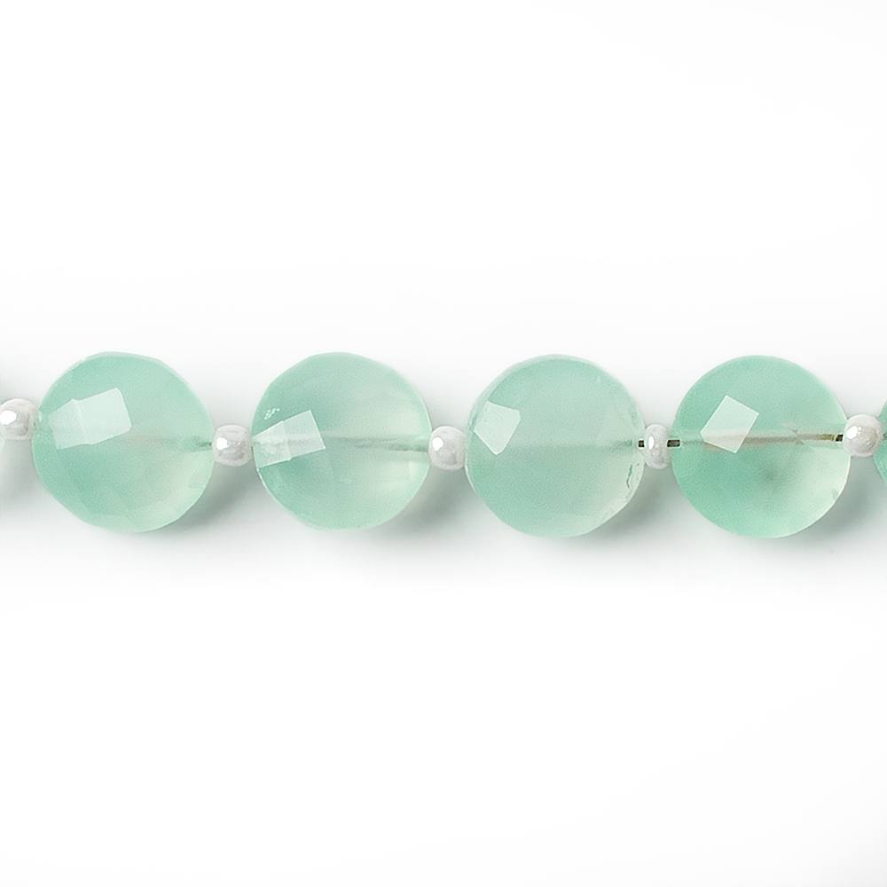 10mm Sea Green Chalcedony Faceted Coins 8 inch 12 beads - The Bead Traders