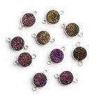 10mm Silver Bezeled Purple Drusy Coin Connector 1 Bead - The Bead Traders