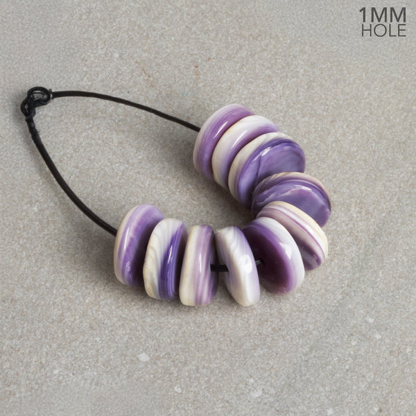 10mm Wampum Shell Plain Heishis 1mm Large Hole - Set of 10