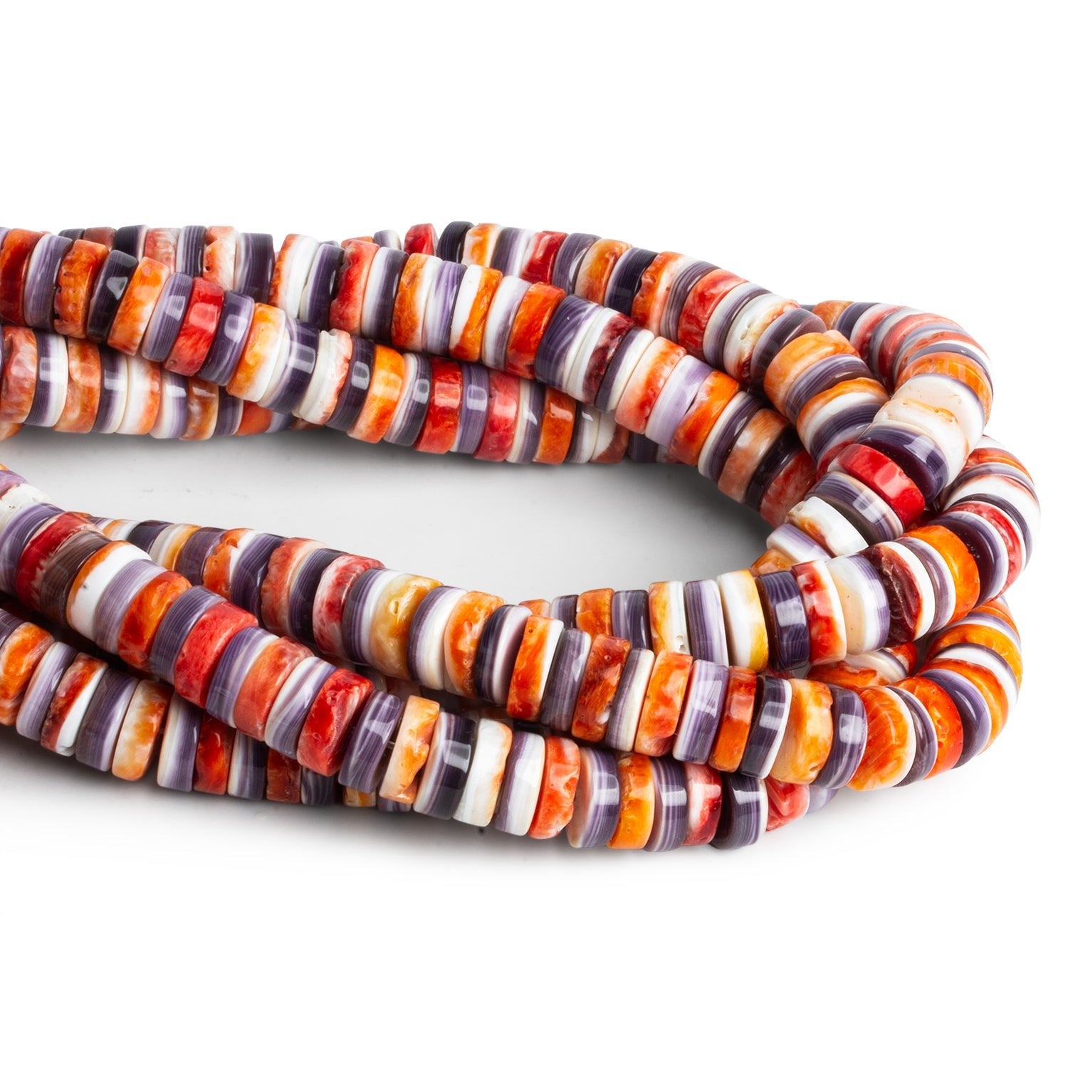 10mm Wampum Shell & Red Spiny Oyster Heishis 15 inch 100 beads - The Bead Traders