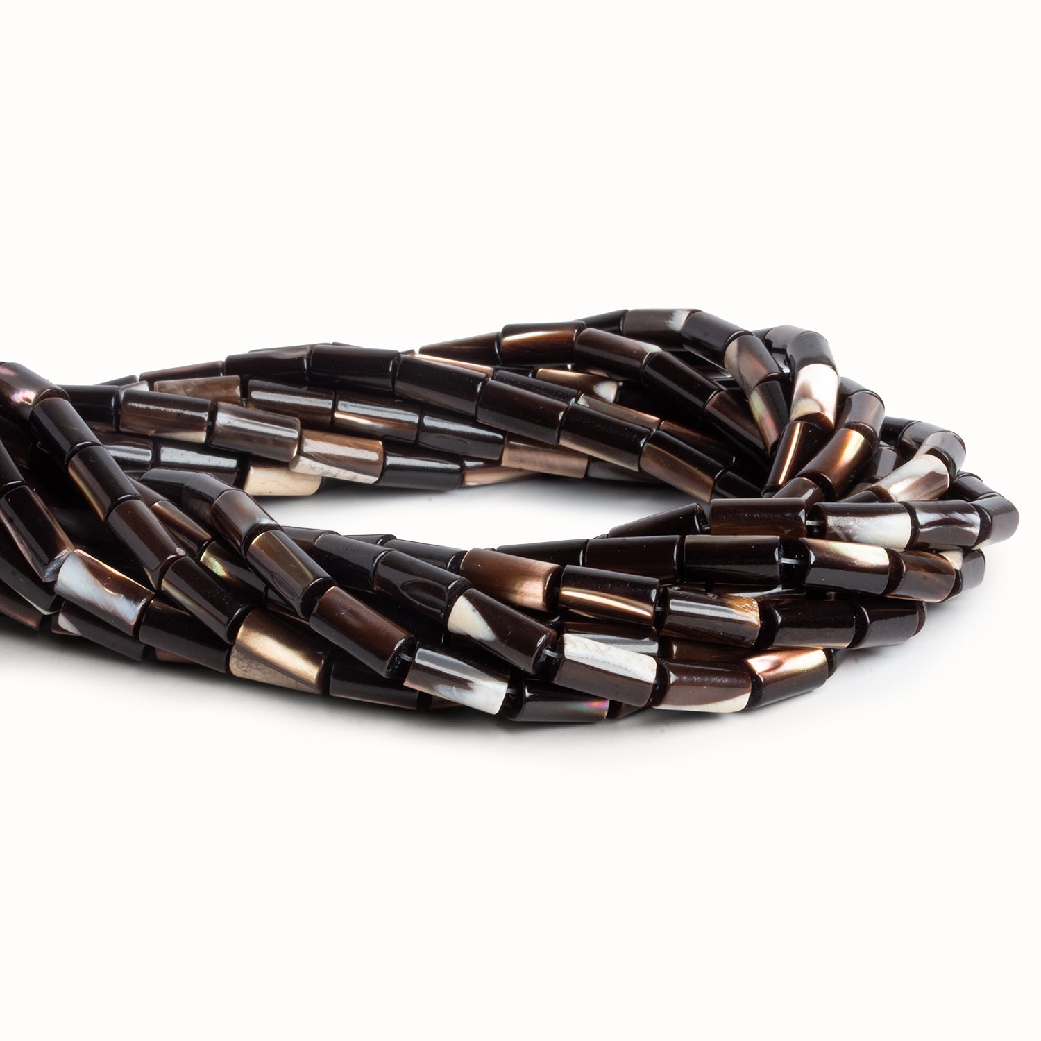 10x5mm Brown Shell Tubes 16 inch 40 beads - The Bead Traders
