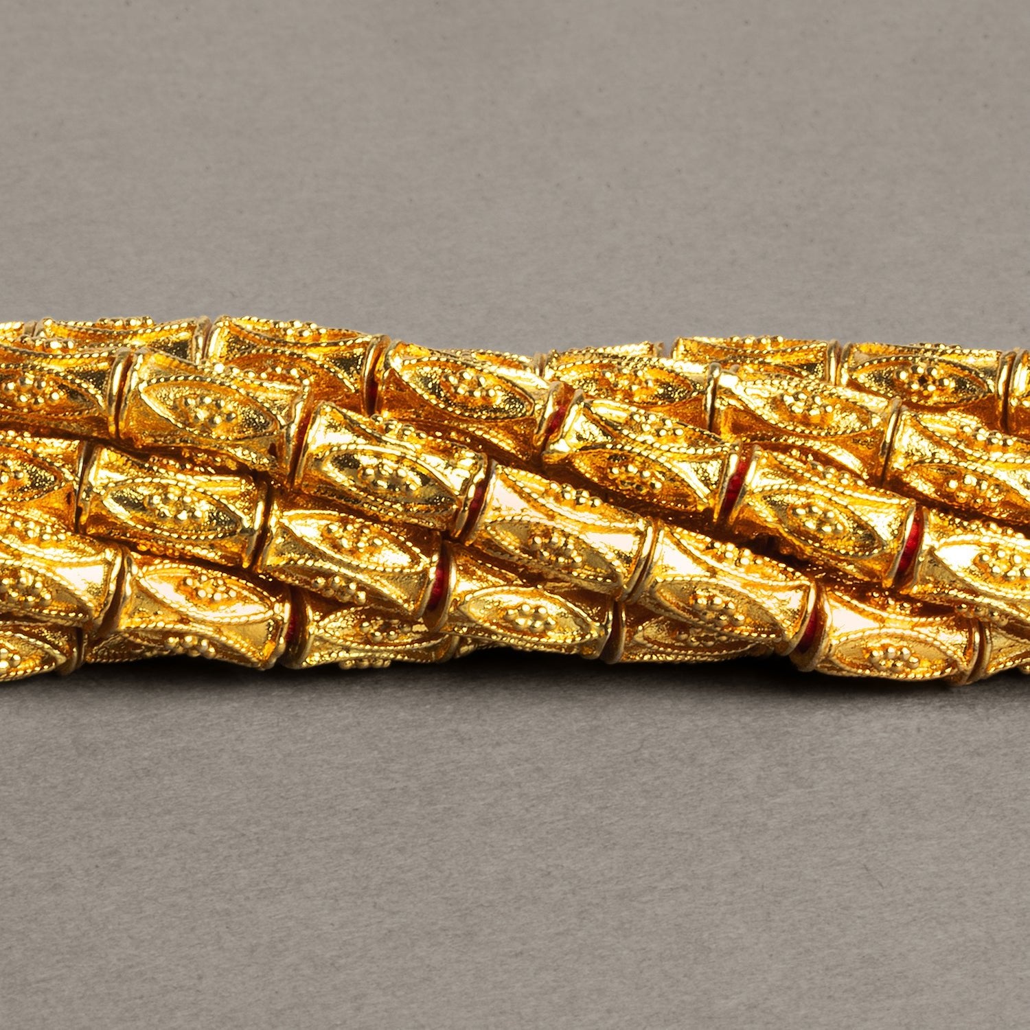 10x6mm 22kt Gold Plated Copper Decorated Tubes 8 inch 20 beads - The Bead Traders