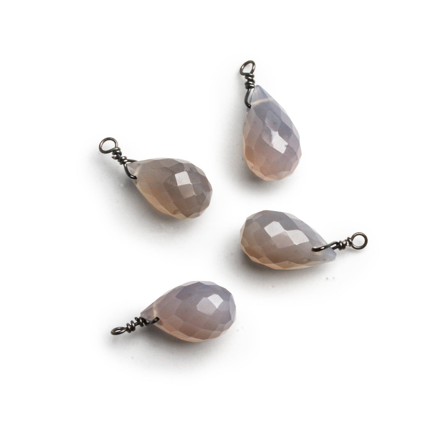 10x6mm Grey Agate Wire - Wrapped Teardrop Pendants 4 beads - The Bead Traders