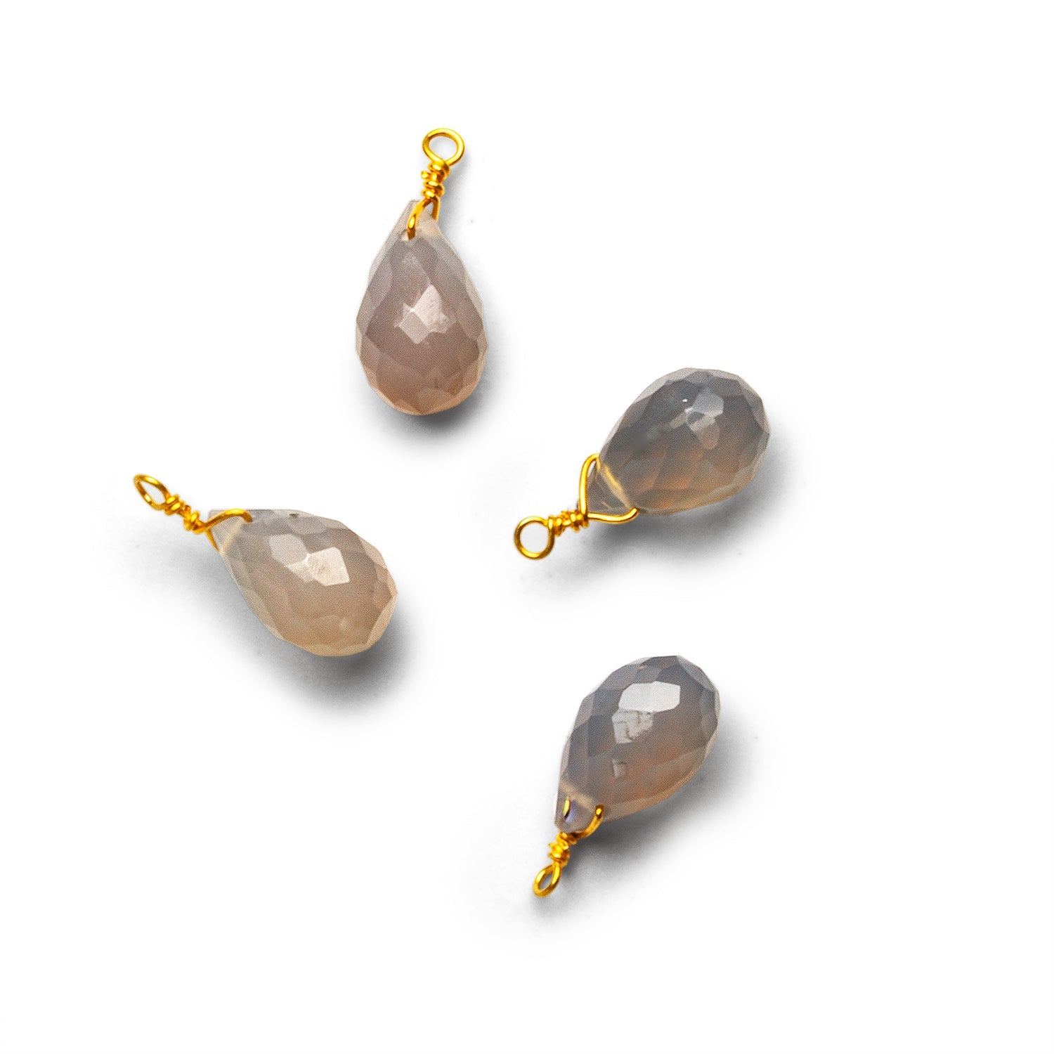 10x6mm Grey Agate Wire - Wrapped Teardrop Pendants 4 beads - The Bead Traders