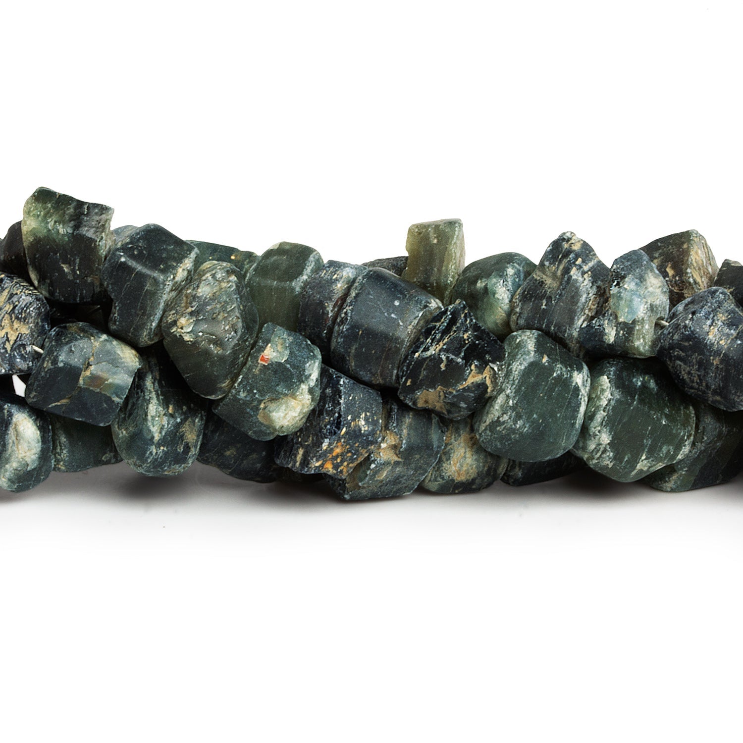 10x7mm Alluvial Green Sapphire Natural Crystals 14 inch 56 beads - The Bead Traders