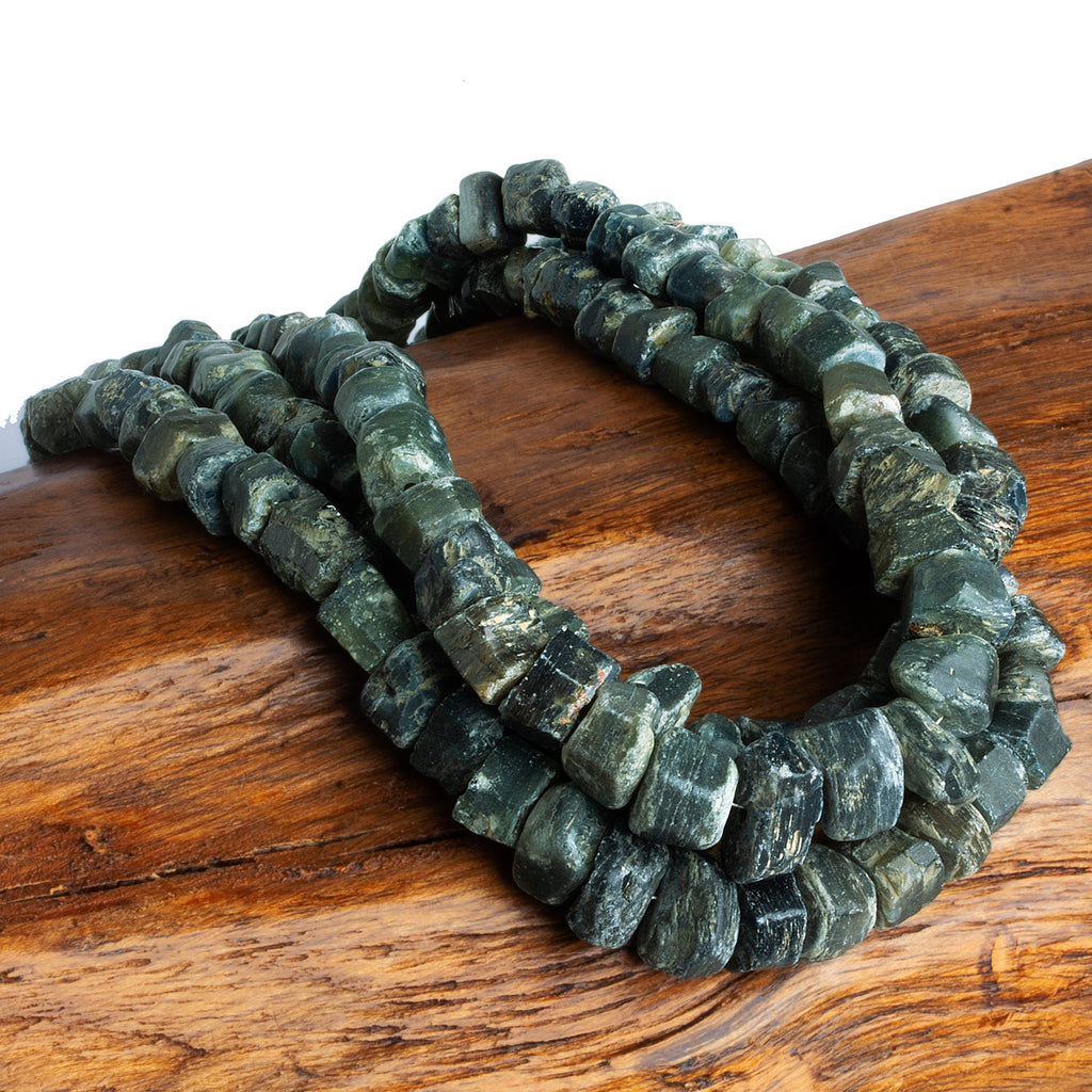 10x7mm Alluvial Green Sapphire Natural Crystals 14 inch 56 beads - The Bead Traders