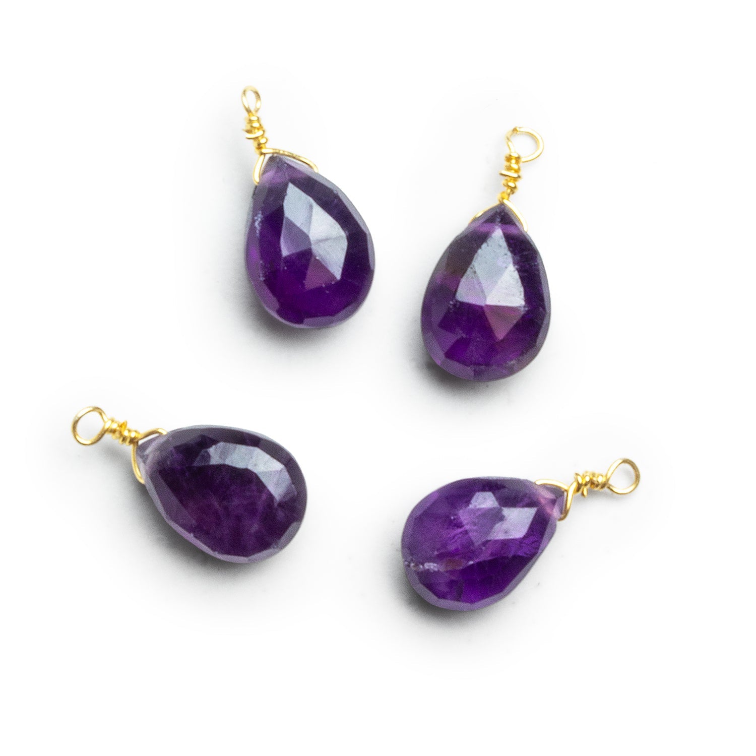 10x7mm Amethyst Wire-Wrapped Pear Pendants 4 beads - The Bead Traders