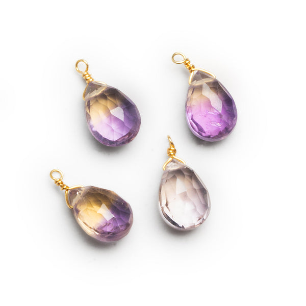 10x7mm Ametrine Wire-Wrapped Pear Pendants 4 beads