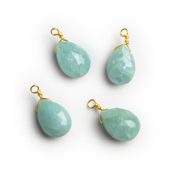 10x7mm Aquamarine Wire-Wrapped Pear Pendants 4 beads