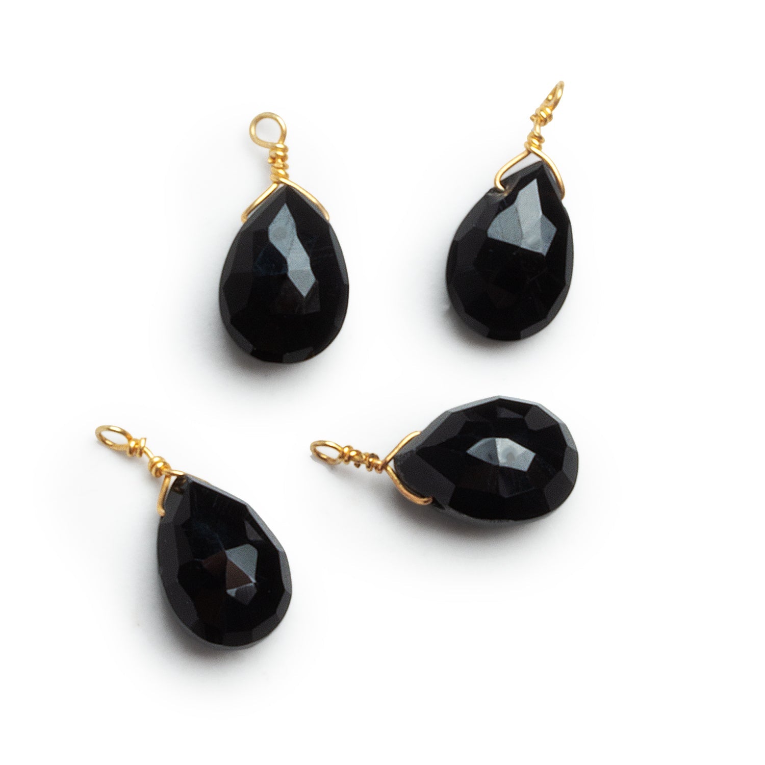 10x7mm Black Onyx Wire-Wrapped Pear Pendants 4 beads - The Bead Traders