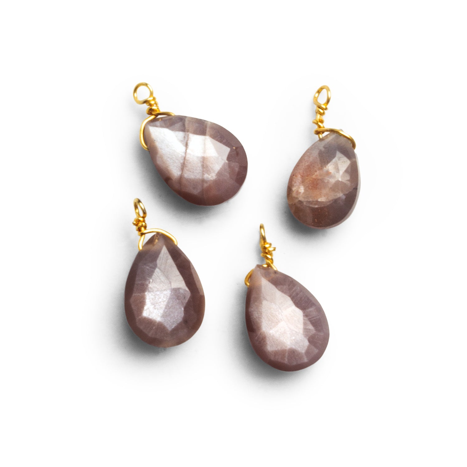 10x7mm Chocolate Moonstone Wire-Wrapped Pear Pendants 4 beads - The Bead Traders