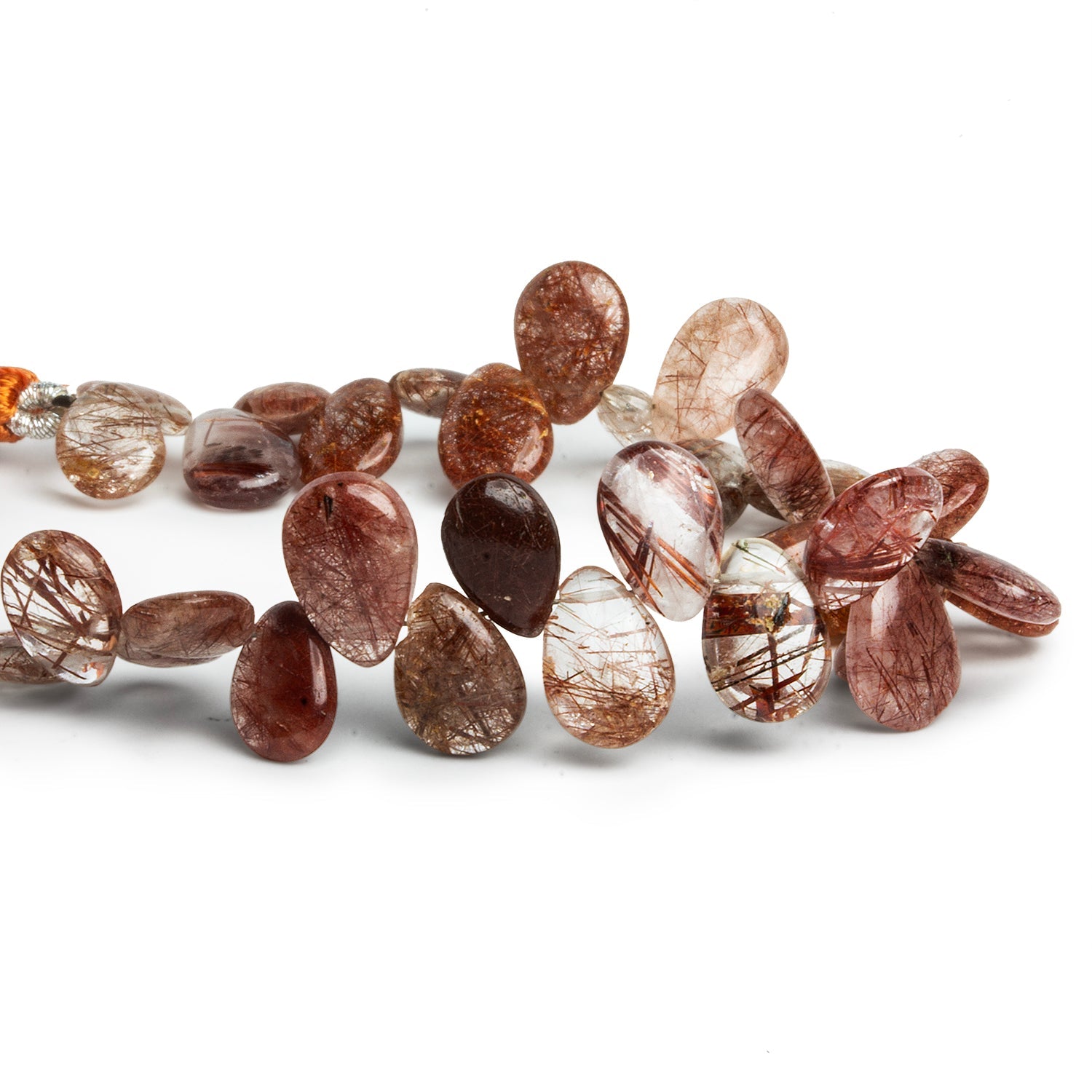 10x7mm Copper Rutlated Quartz Plain Pears 5.5 inch 31 beads - The Bead Traders