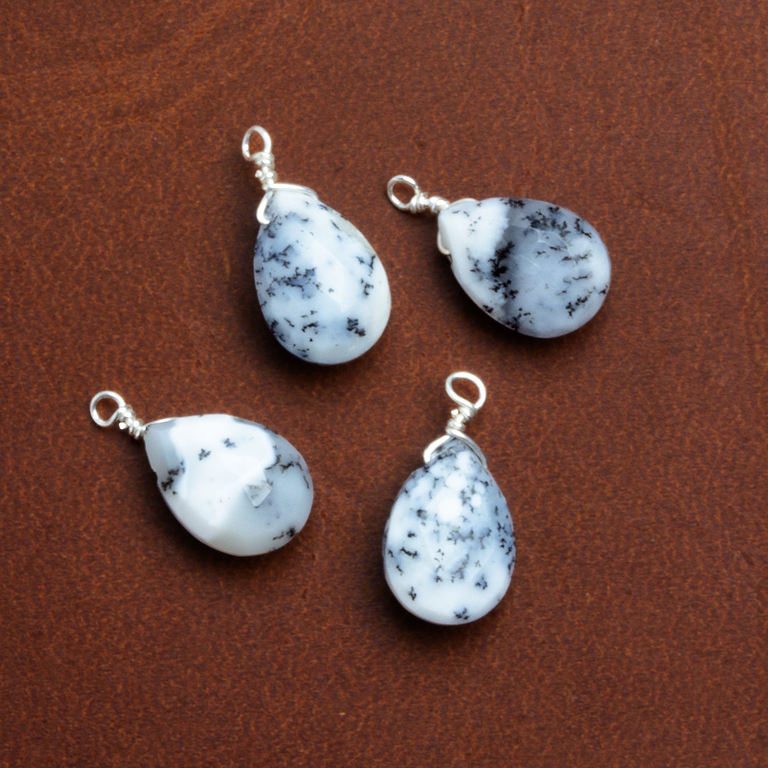 10x7mm Dendritic Opal Wire-Wrapped Pear Pendants 4 beads - The Bead Traders