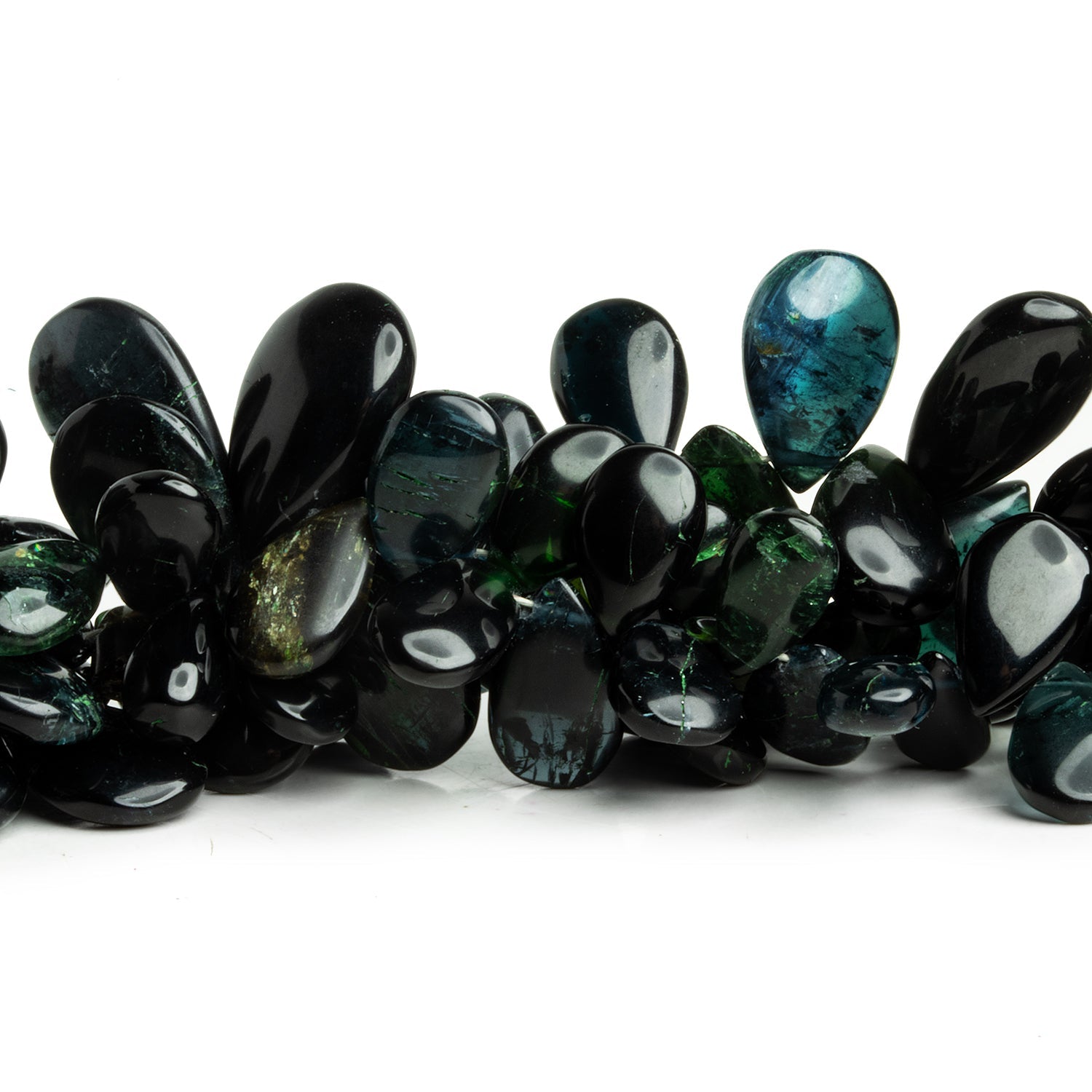 10x7mm Green Tourmaline Plain Pears 8 inch 57 beads - The Bead Traders