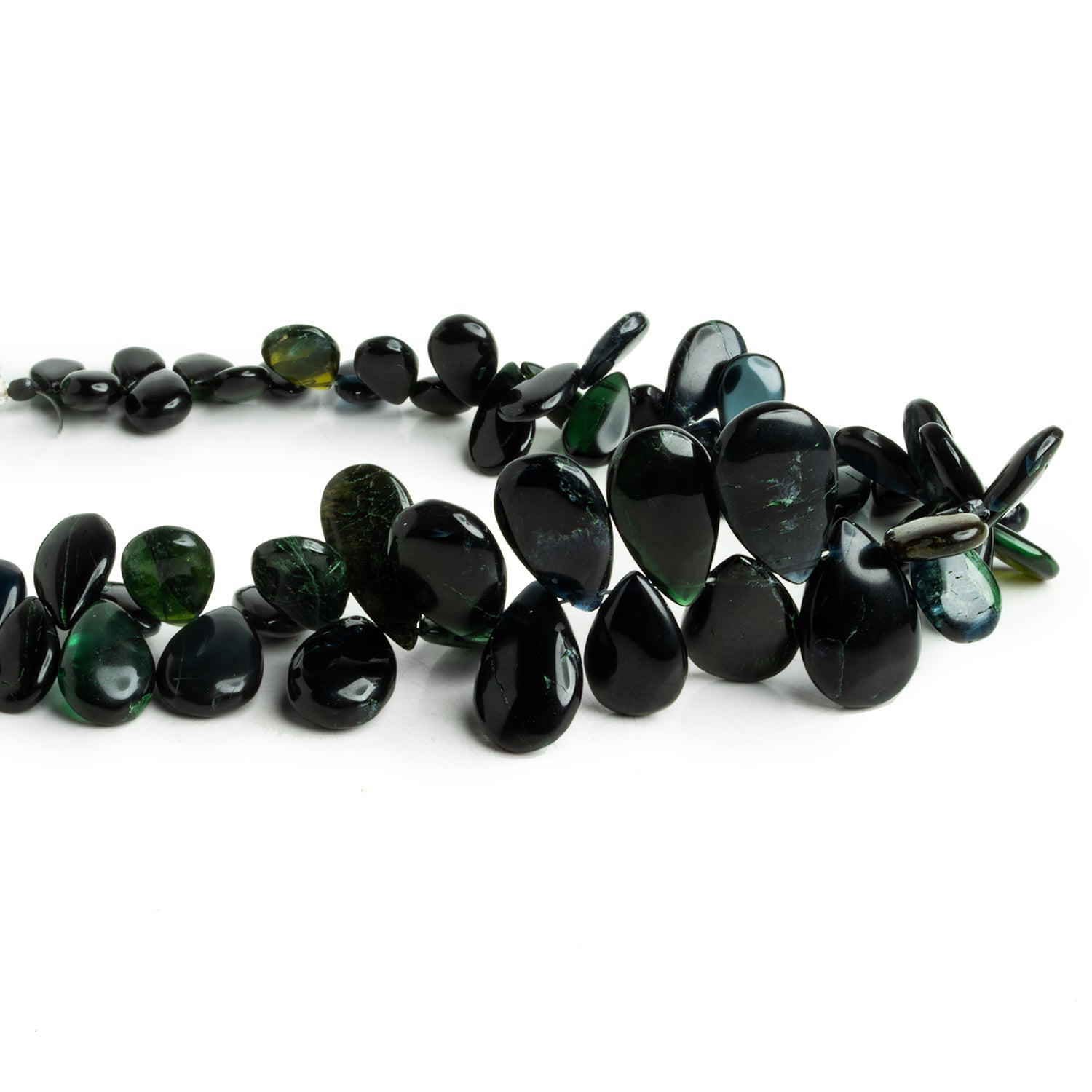 10x7mm Green Tourmaline Plain Pears 8 inch 57 beads - The Bead Traders