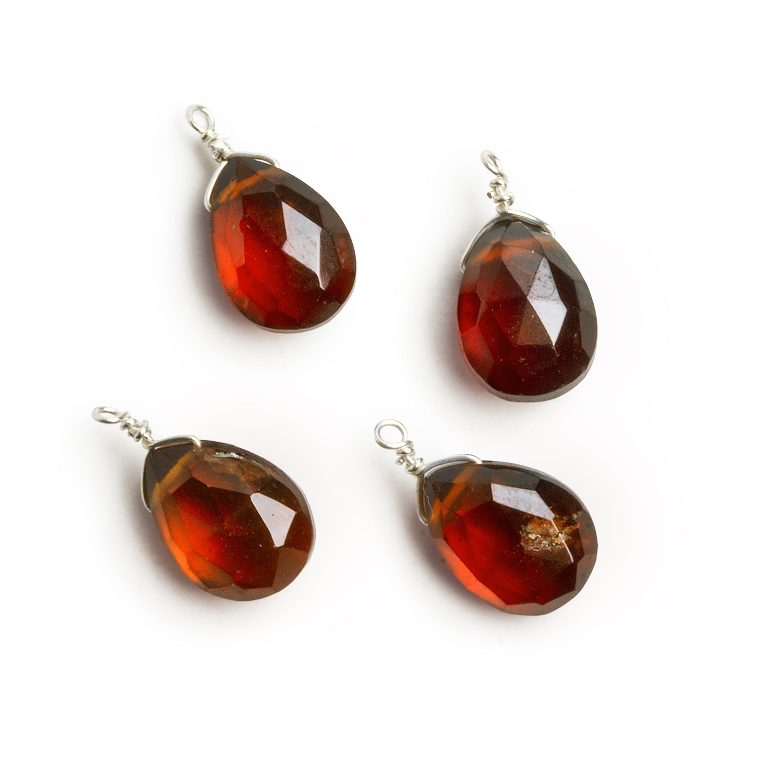 10x7mm Hessonite Wire-Wrapped Pear Pendants 4 beads - The Bead Traders
