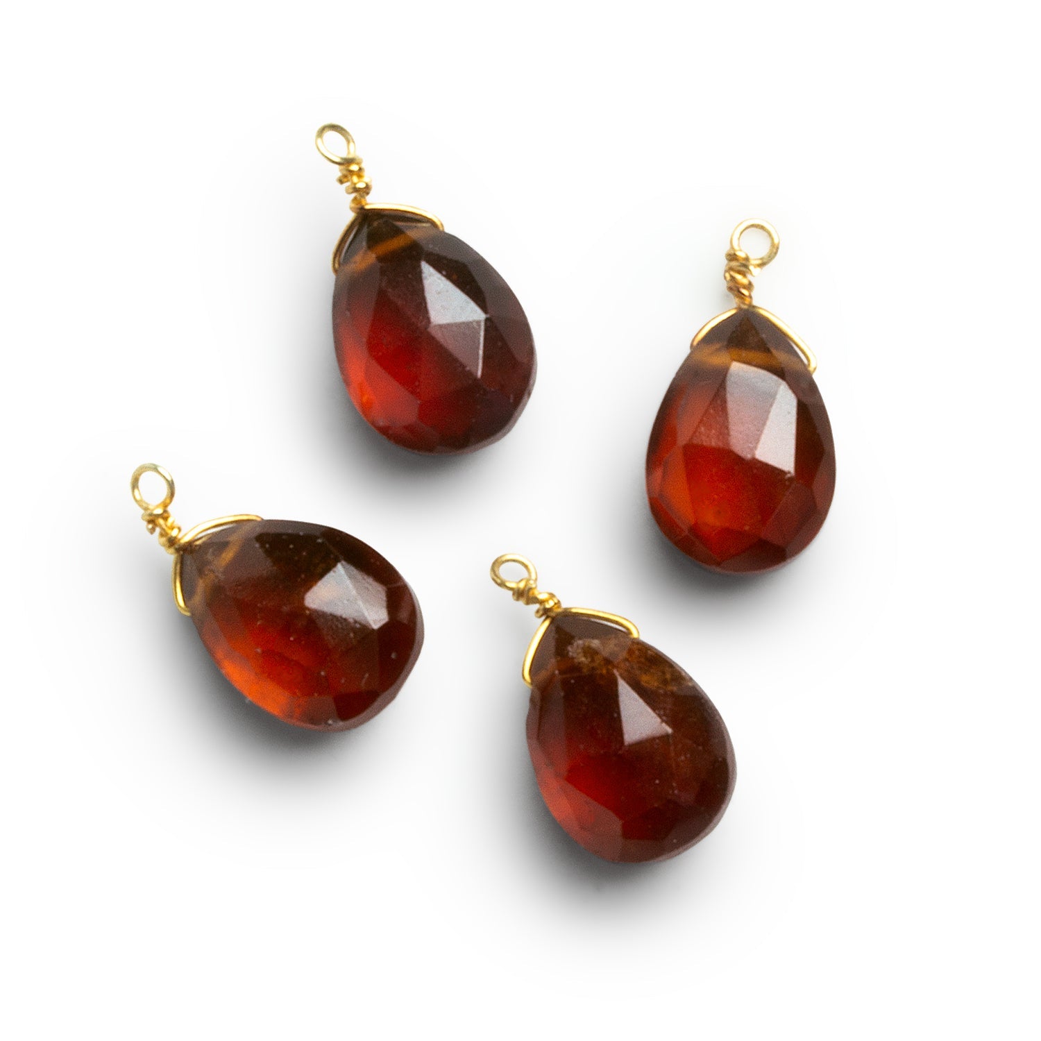 10x7mm Hessonite Wire-Wrapped Pear Pendants 4 beads - The Bead Traders
