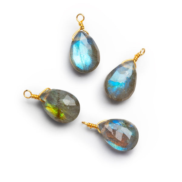10x7mm Labradorite Wire-Wrapped Pear Pendants 4 beads