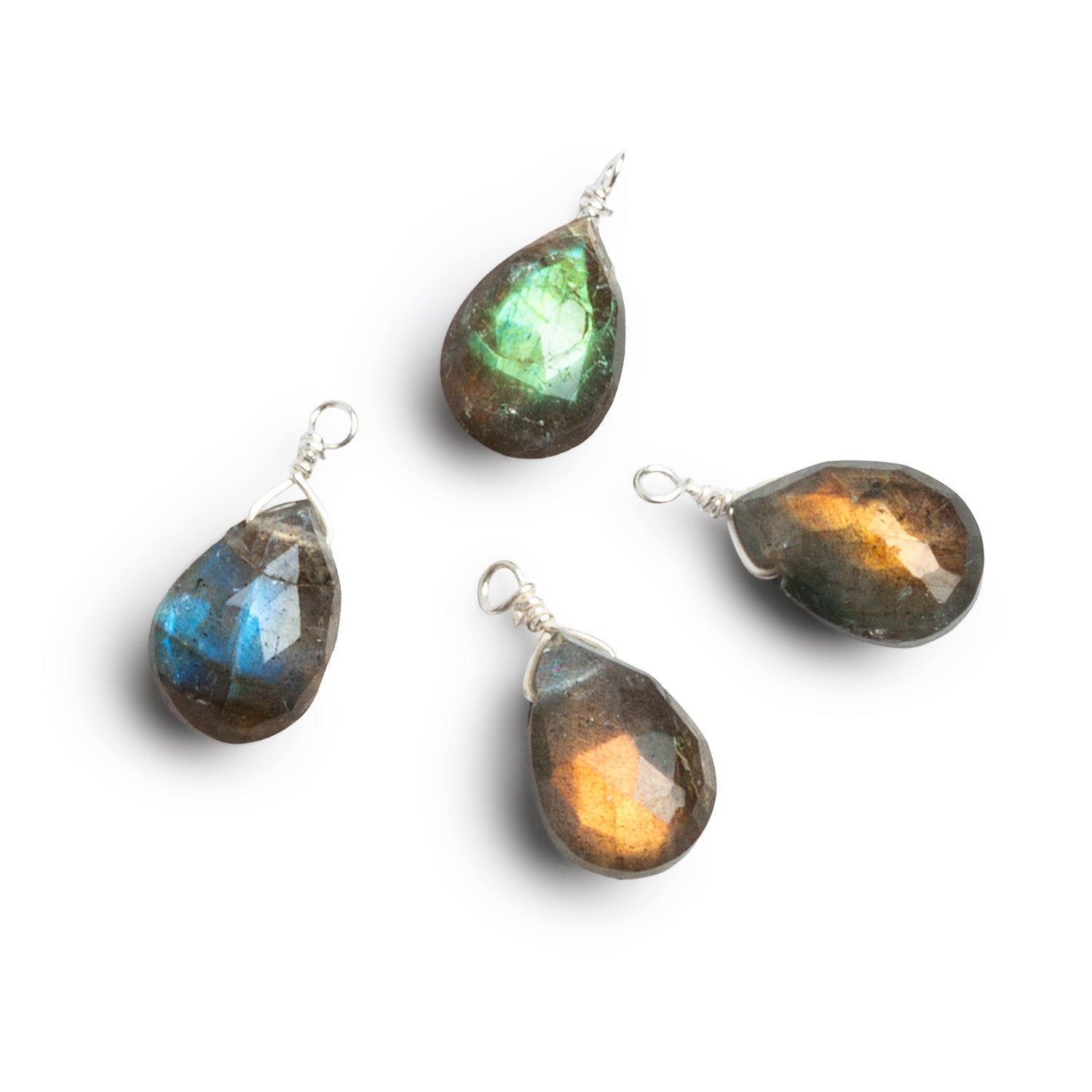 10x7mm Labradorite Wire-Wrapped Pear Pendants 4 beads - The Bead Traders