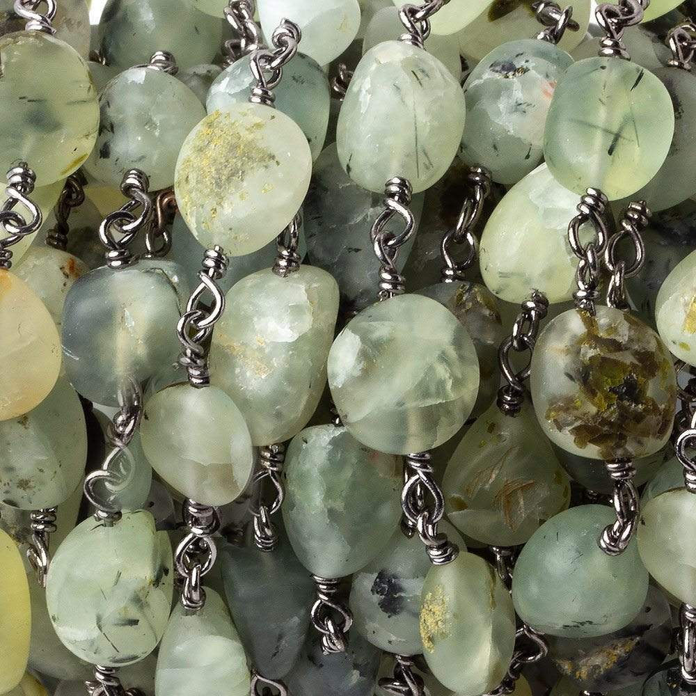 10x7mm Matte Dendritic Prehnite Nugget Black Gold Chain - The Bead Traders