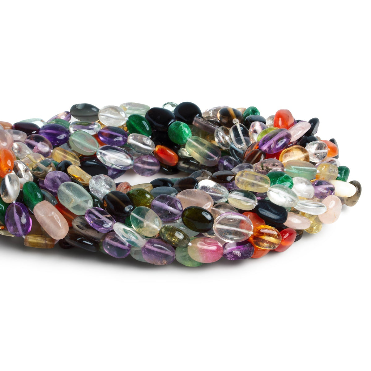 10x7mm Multi Gemstone Handcut Plain Ovals 14 inch 38 beads - The Bead Traders