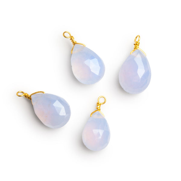 10x7mm Natural Turkish Chalcedony Wire-Wrapped Pear Pendants 4 beads