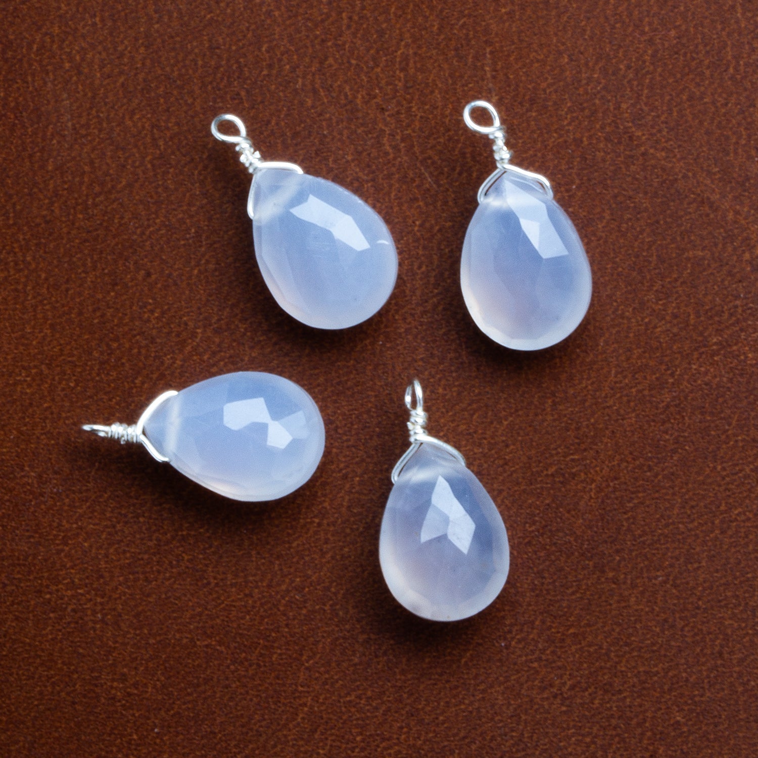 10x7mm Natural Turkish Chalcedony Wire-Wrapped Pear Pendants 4 beads - The Bead Traders
