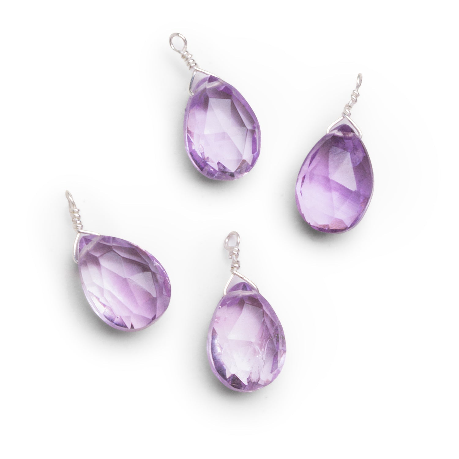 10x7mm Pink Amethyst Wire-Wrapped Pear Pendants 4 beads - The Bead Traders