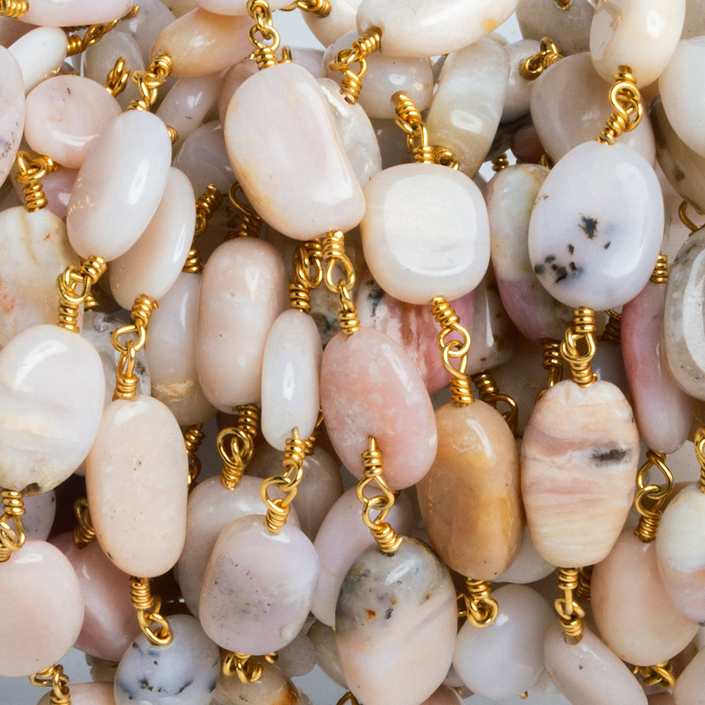 10x7mm Pink Peruvian Opal Oval Gold Chain 20 beads - The Bead Traders