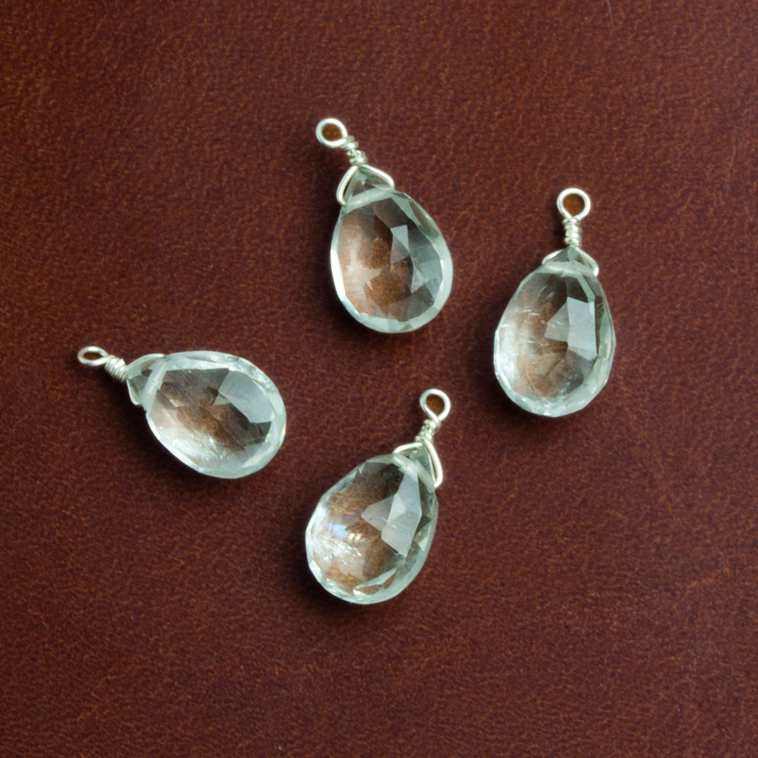10x7mm Prasiolite Wire-Wrapped Pear Pendants 4 beads - The Bead Traders